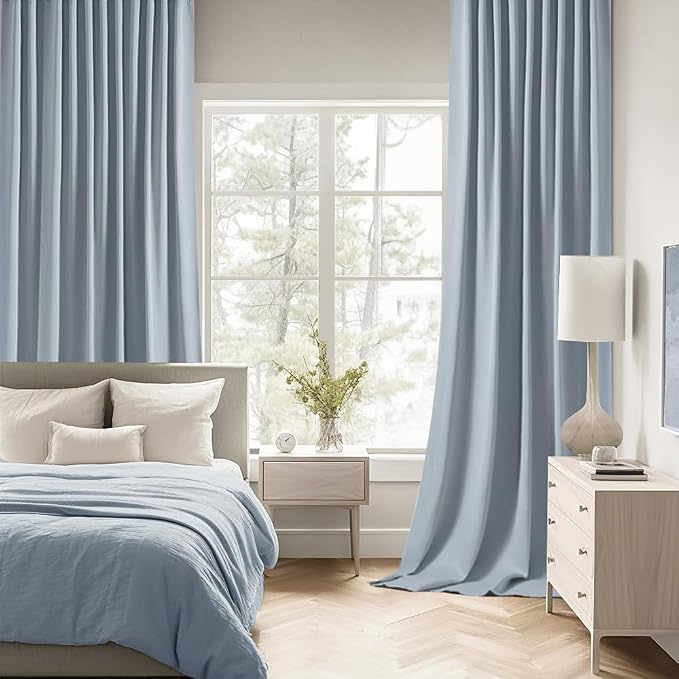 MIULEE Light Blue Back Tab Blackout Curtains 84 Inch Length 2 Panels Set