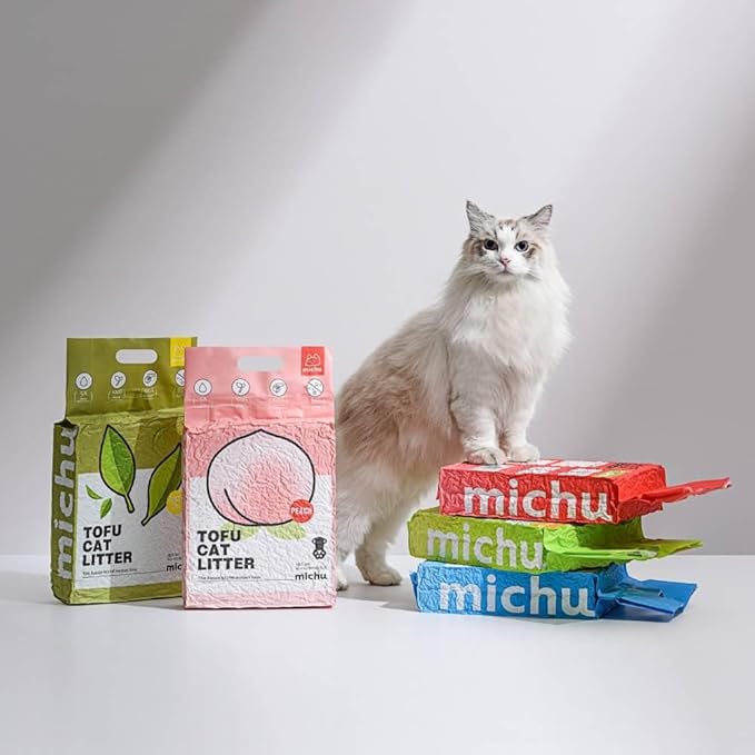Tofu Cat Litter Natural Clumping Tofu Cat Litter, Fast Clumping and Easily Scoop-able 5.5lb/88oz 5 Scents - Peach, 4 Pack