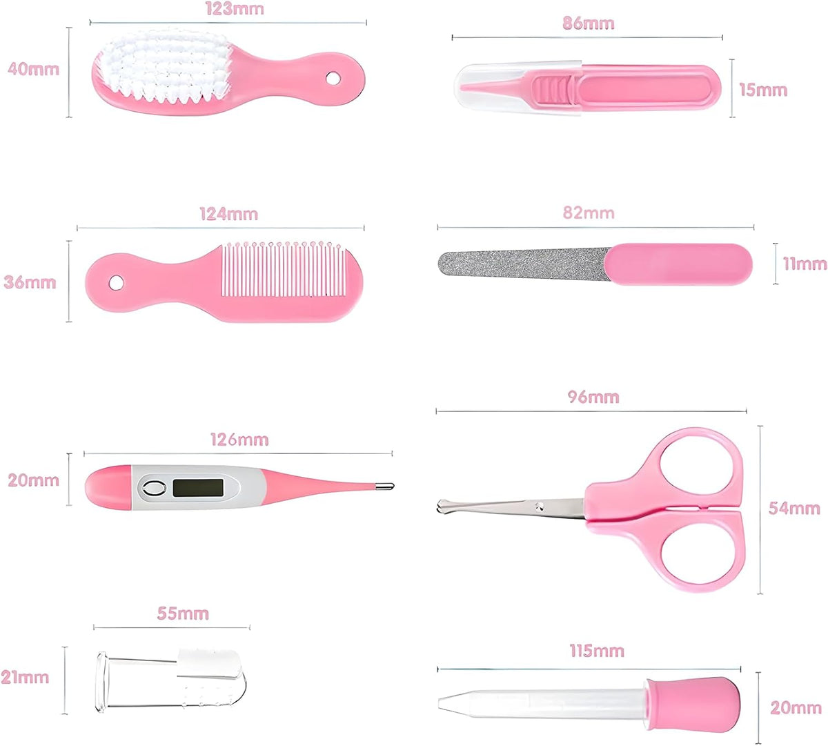 Baby Grooming Kit, Infant Safety Care Set with Hair Brush Comb Nail Clipper Nasal Aspirator,Baby Essentials Kit for Newborn Girls Boys (Pink Baby Grooming kit)