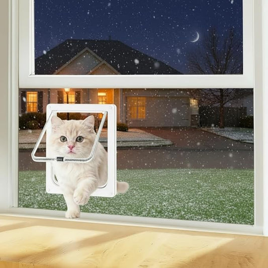 Cat Door for Window, 4 Locking Modes for Safety Cat Window Door, Fits 14"-28" Width Window, Durable Weatherproof design Cat Door, Magnetic Closure, Wider View, Pet Door With Safe & Comfortable for Cat