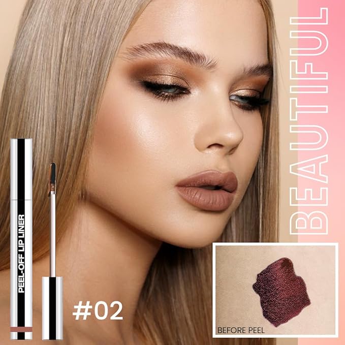 2 Pcs Matte Liquid Lip Stain Peel Off Lip Liner, Long Lasting Lip Tattoo, Waterproof & Transfer-Proof Lip Liner Peel Off Lip Gloss for All Skin Types.#00+#02