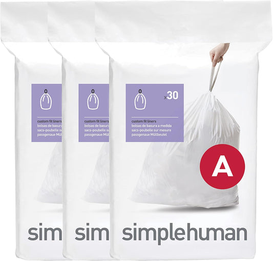 simplehuman Code A 90 Count, Dispenser Pack Custom Fit Liners, Drawstring Trash Bags, 4.5 Liter / 1.2 Gallon, White