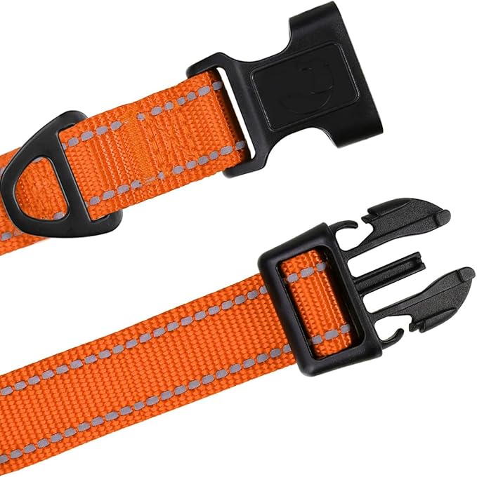 TagME Reflective Nylon Dog Collars, Adjustable Classic Pet Collar with Quick Release Buckle for Large Dogs, Orange, 1.0" Width