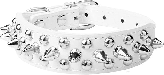 Spiked Dog Collar Soft Pu Leather Mushrooms Rivet Spike Studded Puppy Adjustable Pet Collars for Small Breeds (XS, White)