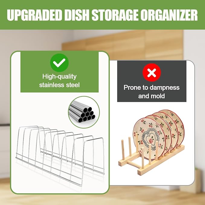 4 Pack Pot Lid Holder Kitchen Pot Lid Organizer Cabinet Rack Suitable for Bakeware, Dish, Plate, Pots & Pans, Cutting Boards, Serving Trays, Reusable Containers in Cabinet Pantry (Silver)