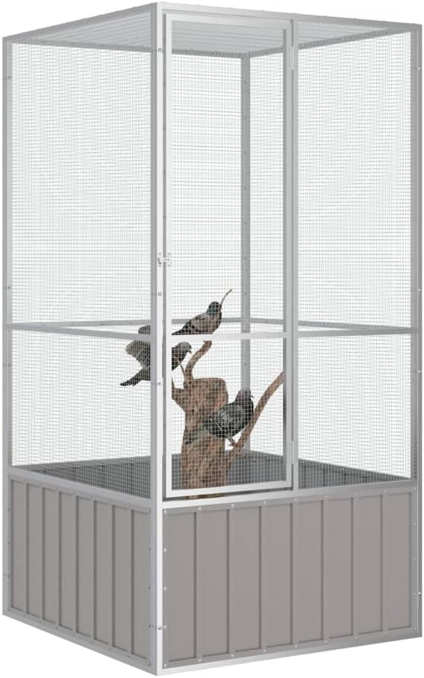 Steel Bird Cage, Large Flight King Bird Cage for Cockatiels African Grey Quaker Amazon Sun Parakeets Green Cheek Conures Pigeons Parrot, Gray 43.7"x42.1"x83.3" -AA
