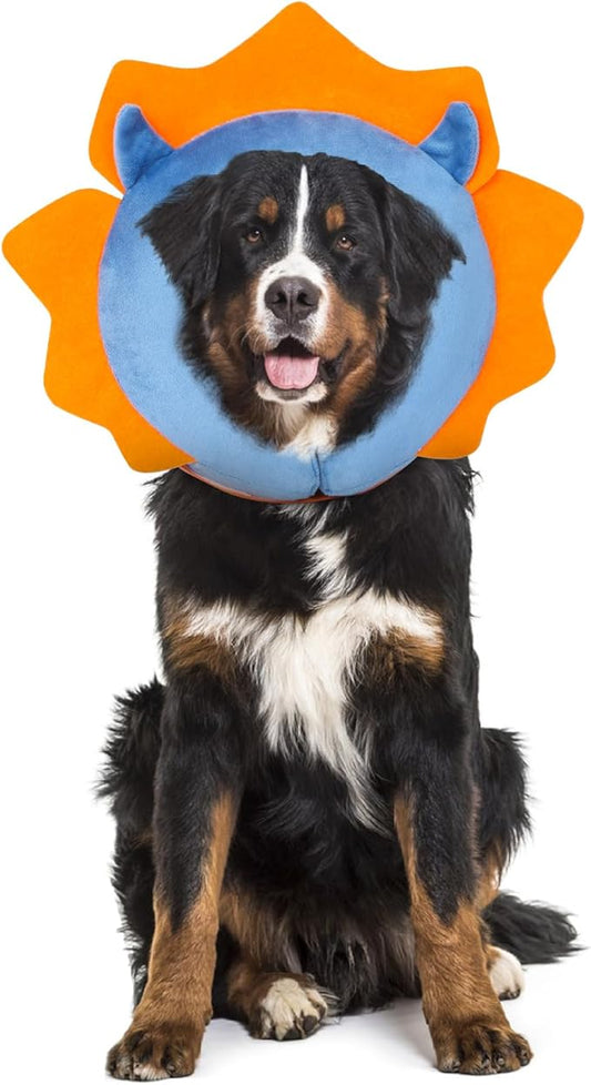 IEUUMLER Inflatable Recovery Dog Collar, Protective Donut Cone, Adjustable Soft Collar for Dog and Cat After Surgery Prevent from Biting & Scratching EU002 - Blue Demon L