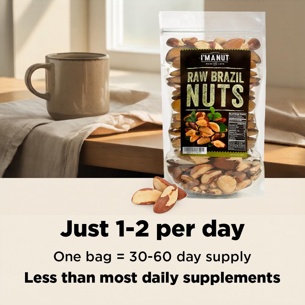 Premium Wild Harvested Raw Brazil Nuts, 1 lb (16oz) – High Selenium, Batch Tested Peanut & Gluten Free, Non-GMO, Kosher, Resealable Bag