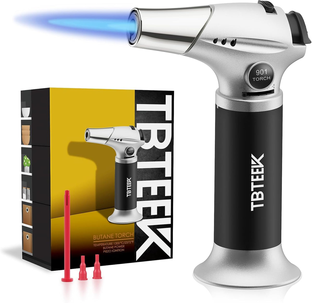 TBTEEK Butane Torch, Kitchen Torch Cooking Torch with Safety Lock & Adjustable Flame for Cooking, BBQ, Baking, Brulee, Creme, DIY Soldering(Butane Not Included)