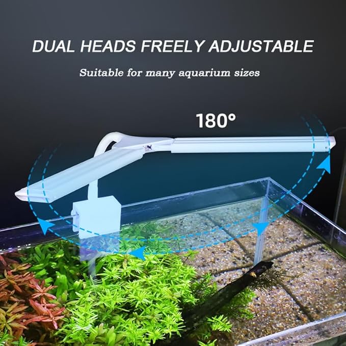 LED Aquarium Light Full Spectrum Clip Fish Tank Light Double Swing Arm Suitable for 5-20 Gal Tank