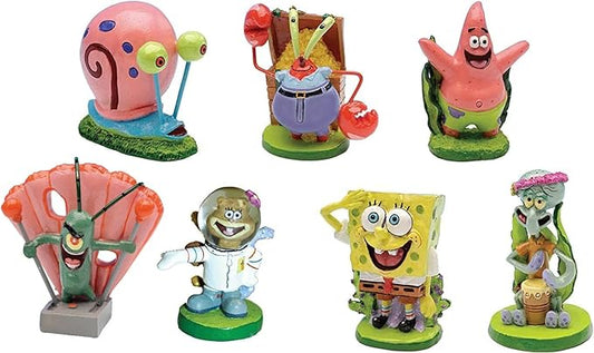 PennPlax Spongebob 7-Piece Officially Licensed Aquarium Ornament Set – Great for Saltwater and Freshwater Fish Tanks – Mini 2" Aquarium Decorations