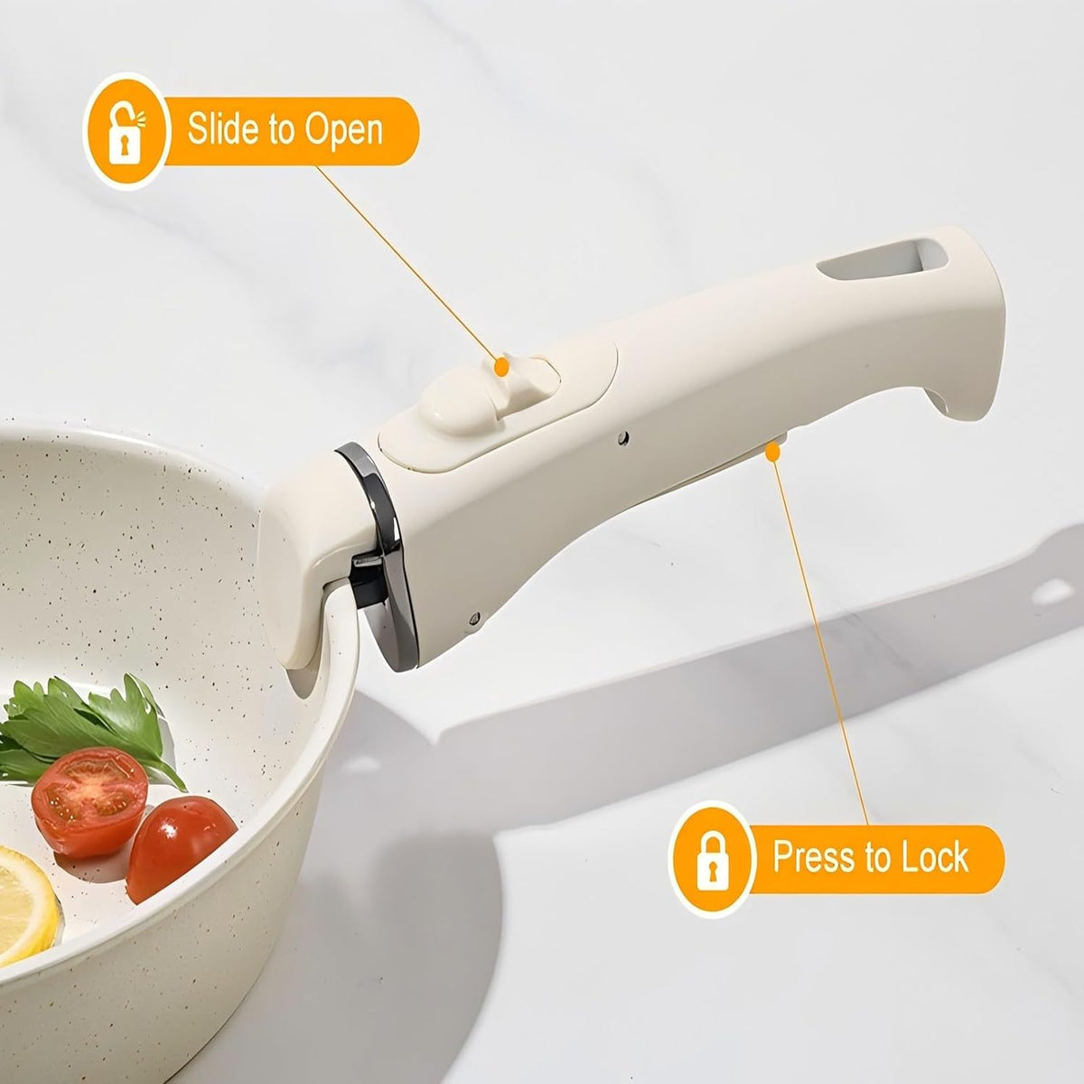 Pots and Pans Set Non Stick, Ceramic Cookware Set Nonstick Frying Pans 5 Pcs-Non Toxic PFAS/PFOA/PTFE Free, with Detachable Handle for RV Kitchen, Induction & Dishwasher Safe Cream White