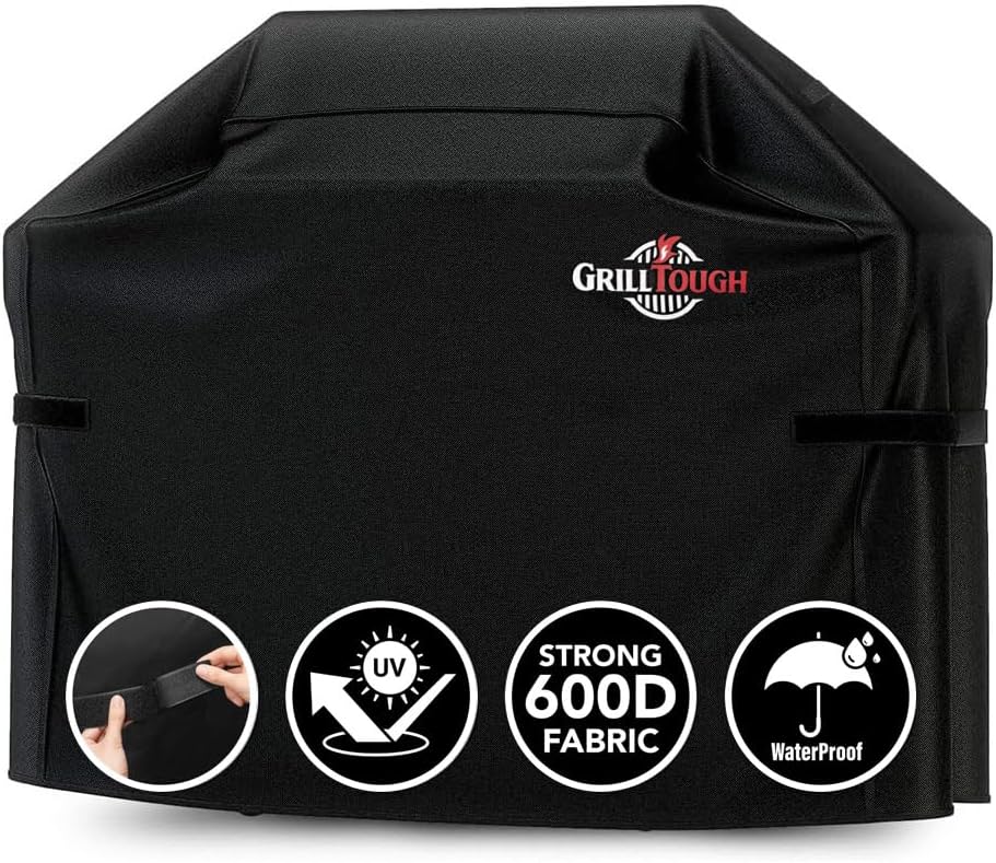 Heavy Duty BBQ Grill Cover for Outdoor Grill, 58 Inch – Waterproof, Weather Resistant, UV & Fade Resistant with Adjustable Straps – Gas Grill Cover for Weber, Genesis, Charbroil, etc. Black