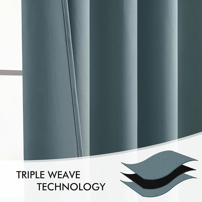 MIULEE Greyish Blue Back Tab Blackout Curtains 72 Inches Long 2 Panels Set