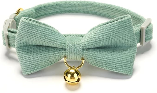 Cotton Breakaway Cat Collar with Bow Tie and Bell, Adjustable Cute Soft Corduroy Kitten Collars for Girl and Boy Cats