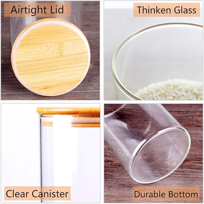 Glass Rice Storage Containers, 60 FL OZ (1800ml) Kitchen Food Jars with Airtight Lid, Stackable Clear Pantry Canister for Coffee Bean, Pet Treat, Flour, Loose Tea and More