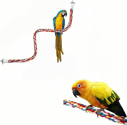 Bird Rope Perches, Parrot Toys, Bungee Rope Perches for Parrots, Cockatiels, Parakeets, Budgie Cages Comfy Birds (Metal Nut) - 41.34 inches