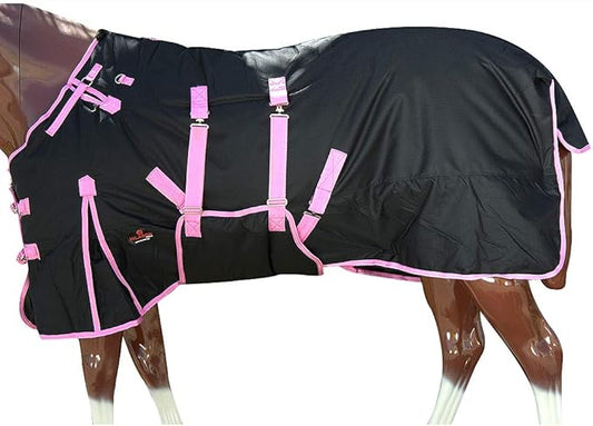 HILASON Black with Pink Trims 70 Inch 1200D Winter Waterproof Poly Horse Turnout Blanket Belly Wrap