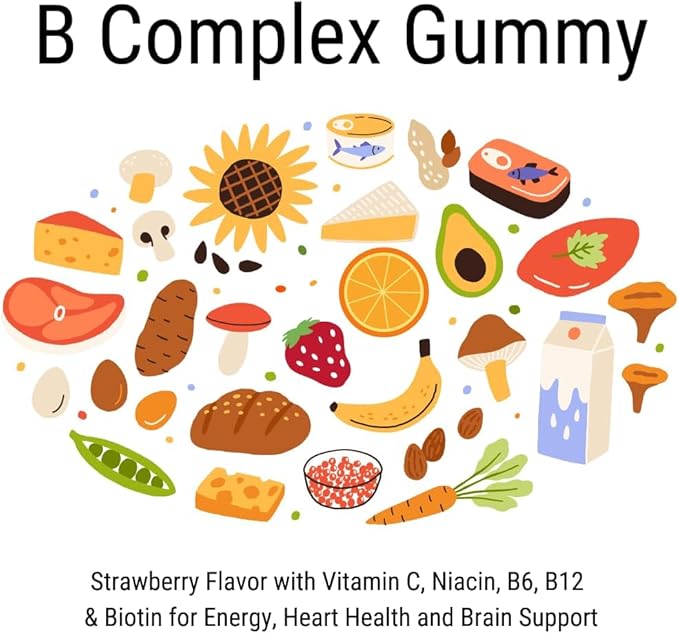 VitaGlobe B Complex Gummy - Strawberry Flavor with Vitamin C, Niacin, B6, B12 & Biotin for Energy, Heart Health and Brain Support, 120 Count (Pack of 2)