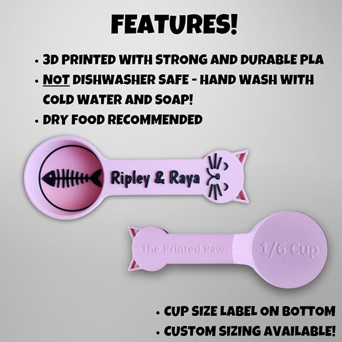 Personalized Cat Food Scoop, Cat Food Measuring Cup with Name, Kibble Scoop (6 oz - 3/4 cup)