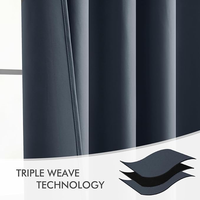 MIULEE Stone Blue Back Tab Blackout Curtain 96 Inch Long 2 Panels Set