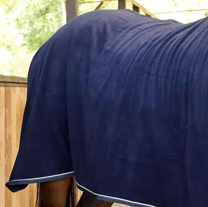 Jeffers Equine Elite Fleece Horse Cooler Blanket, 84 Inch – Soft, Adjustable Fit, Lightweight, Easy Care, Moisture Wicking Cooling Sheet with Surcingle for Post Exercise, Travel for Horses – Navy