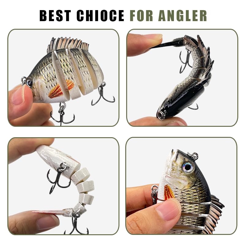 3pcs Multi-Jointed Panfish Bluegill Swimbait Hard Sinking Bass Fishing Lure with Sharp Treble Hooks, Lifelike Fishing Lures for Bass Trout Walleye Crappie, Amazing Swimbaits Gift - color: 02-3.15inches