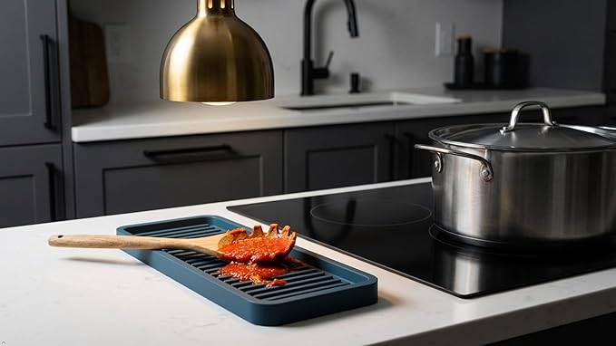 Silicone Sink and Surface Organizer Tray, Sponge Holder, Vanity Tray, Trivet, Heat Safe, Dishwasher Safe, for Bathroom and Kitchen Organization (Smoky Blue, 9"x3.5")