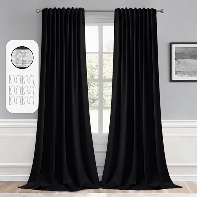 MIULEE Back Tab Blackout Curtains 105 Inch Long 2 Panels Set