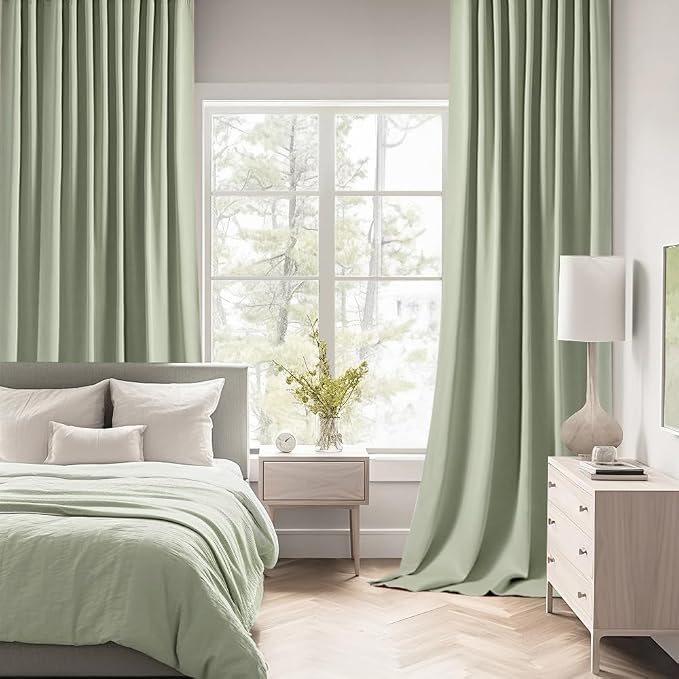 MIULEE Sage Green Back Tab Blackout Curtains 96 Inch Length 2 Panels Set