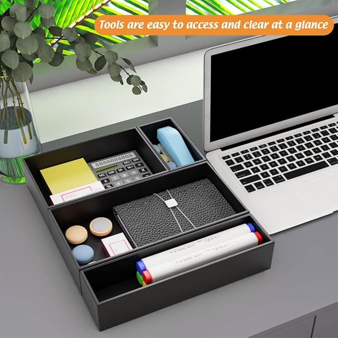 Black Bamboo Drawer Organizer - Silverware&Utensil Holder Organizer for Kitchen Drawers, Multi-Use Drawer Dividers Boxes for Bathroom Counter，Cabinet, Garage, Office Desk, Makeup, Jewelry (12*6*2.5)