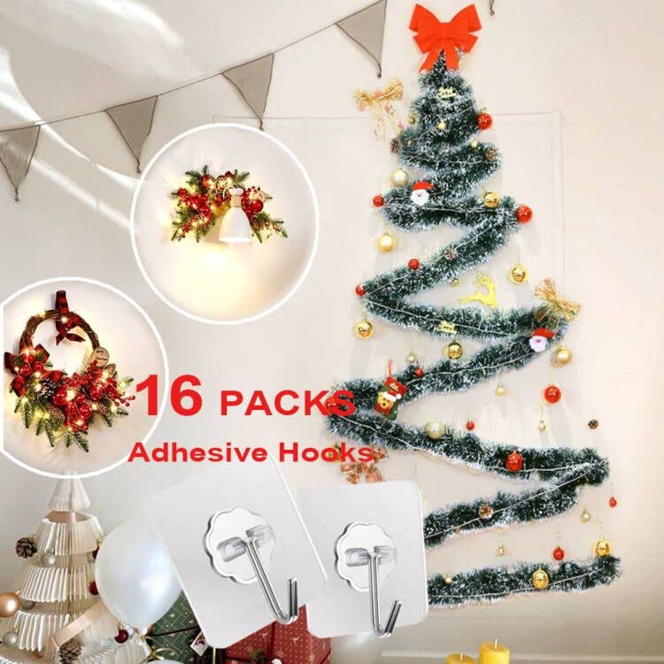 ZESLMG Adhesive Wall Hooks for Hanging, 16 Pack Self Sticky Hooks Heavy Duty 22lb Clear, Removable Shower Hook No Damage for Towel Key Coat Wreath Picture Outdoor Ceiling Bathroom Kitchen, Waterproof