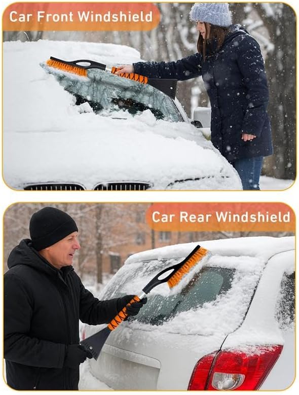 EcoNour 27" Aluminum Ice Scrapers for Car Windshield | Car Window Scraper and Snow Brush with Ergonomic Foam Grip Winter Accessories (Orange)