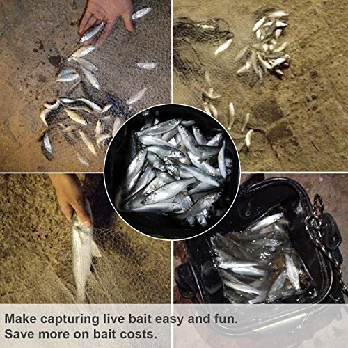 Drasry Saltwater Fishing Cast Net for Bait 3/8 1/4 or 1/2 with Heavy Sinkers Fish Trap Throw Net. Size 3ft/4ft/5ft/6ft/7ft/8ft/9ft/10ft Radius Freshwater Nets - size: 4FT (120cm) Radius, style: Lead Sinkers-3/8mesh-0.3mm Mono