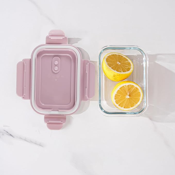 4Pack 13oz/0.37L Glass Meal Prep Containers with Lids, Glass Storage Containers with Lids, BPA-Free, Pantry Organizers and Storage, Freezer to Oven Safe (Pink)