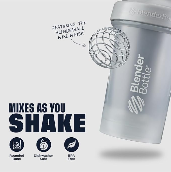BlenderBottle Classic V2 Shaker Bottle Perfect for Protein Shakes and Pre Workout, 20-Ounce, Pebble Grey