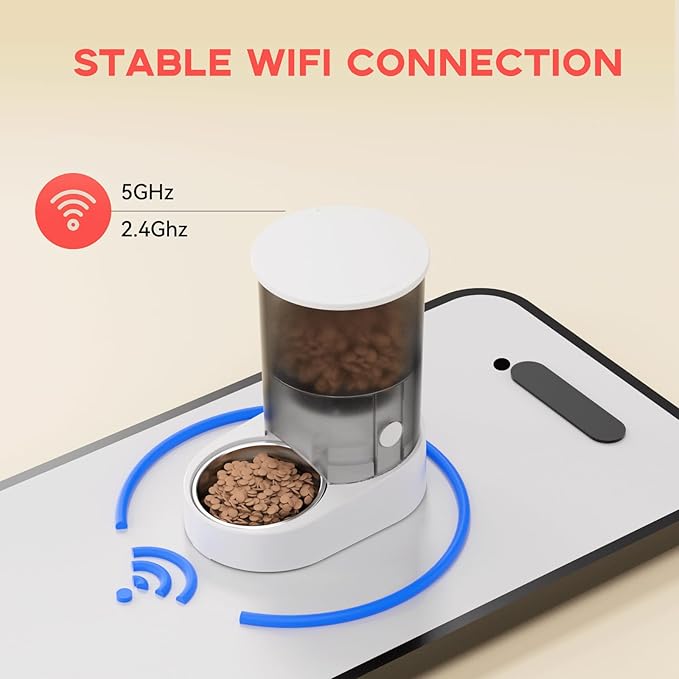 PAPIFEED Automatic Cat Feeder, 4L Auto Dog Cat Feeder with Rechargeable Battery & Dual-Band WiFi (2.4G & 5G), Automatic Pet Food Dispenser for Outdoor Travel Home - Ceramic Bowl Included