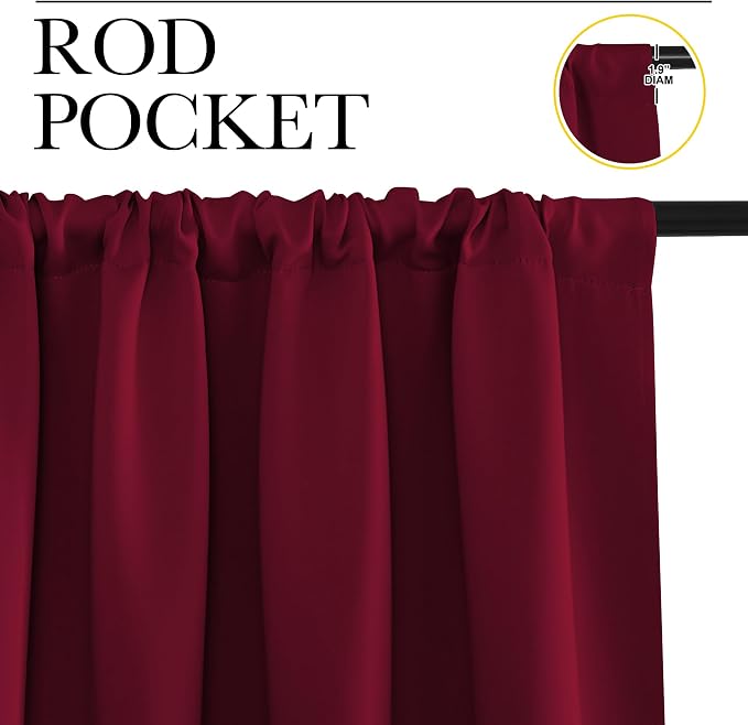 NICETOWN Wine Red Blackout Curtains 63 inches Long