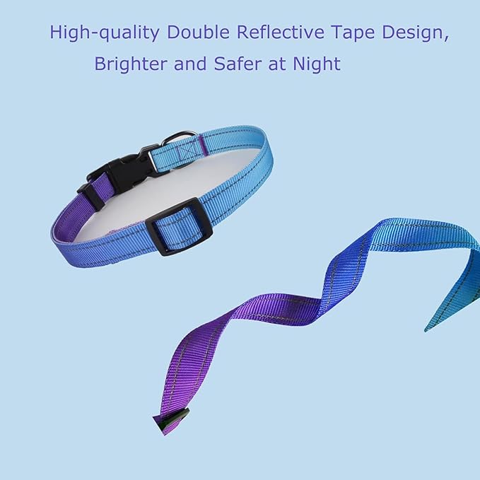 Roses&Poetry Reflective Dog Collar with Gradient Violet, Adjustable Durable Pet Collars for Small Medium Large Dogs (Violet-M)