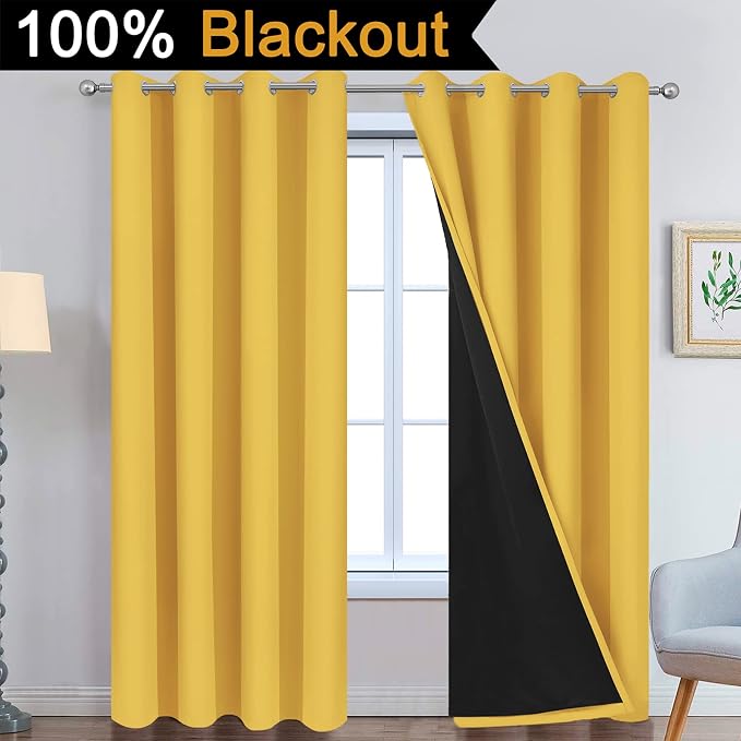 Yakamok Total Blackout Curtains, 2 Thick Layers Completely Blackout Thermal