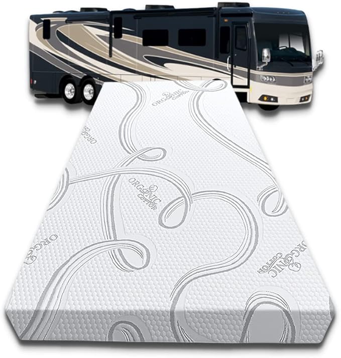 FoamRush 6-Inch Bunk (32" x 75") Mattress Gel Memory Foam RV Mattress Replacement with Cotton Cover, Medium Firm, Comfort, Pressure Relief, Made in USA, Travel Camper Trailer Truck