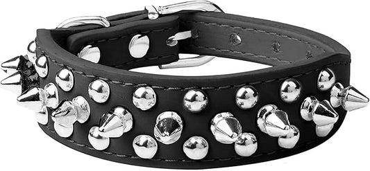 Spiked Dog Collar Soft Pu Leather Mushrooms Rivet Spike Studded Puppy Adjustable Pet Collars for Small Breeds (M, Black)