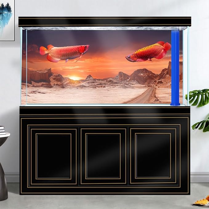 72X18IN Sun and Desert Moon Themed Reptile Habitat on Orange Durable Decorative Background, Terrarium Background with 10EVA Double-Sided Tape