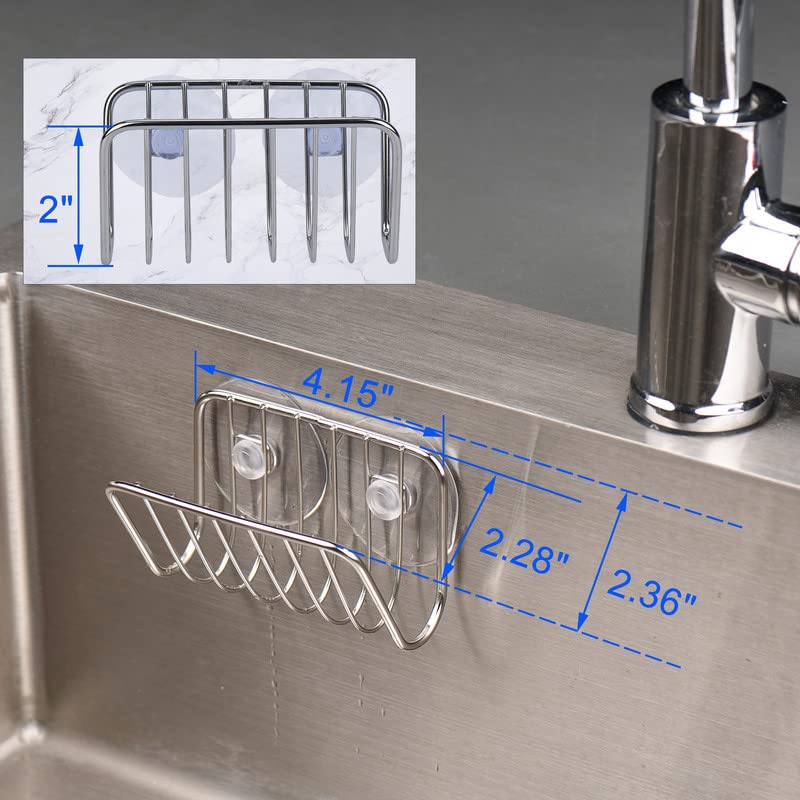 Toplife Sponge Holder for Kitchen Sink, Stainless Steel Suction Cup Sponge Caddy - Silver