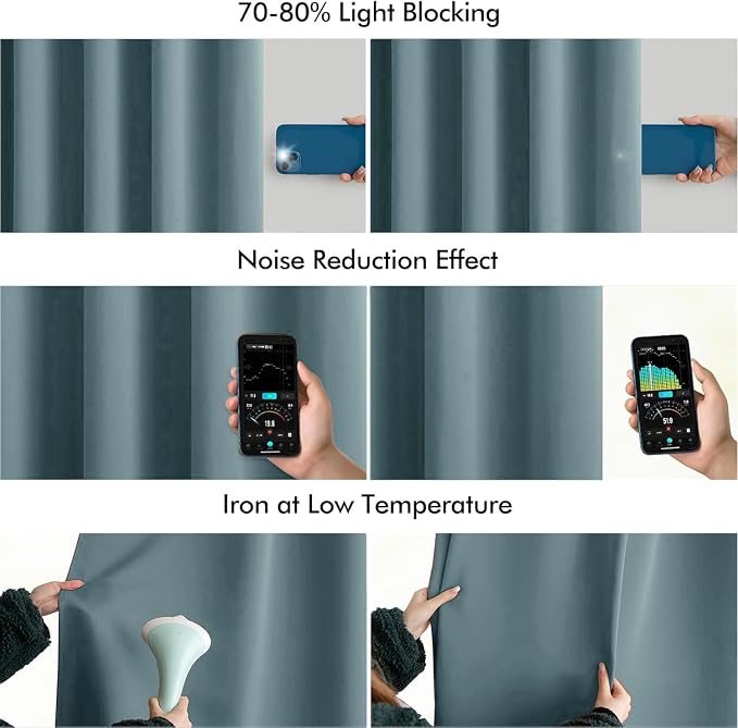 MIULEE Greyish Blue Back Tab Blackout Curtains 108 Inch Long 2 Panels Set