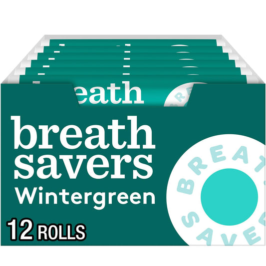 BREATH SAVERS Wintergreen Flavored Sugar Free Breath Mints Rolls, .75 oz (12 Count)
