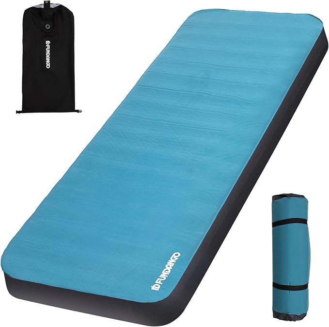 FUNDANGO Camping Self-Inflating Sleeping Pad, Single Twin Size air Foam Mattress Cot with Pump Sack for Tents Car Van Outdoor Home