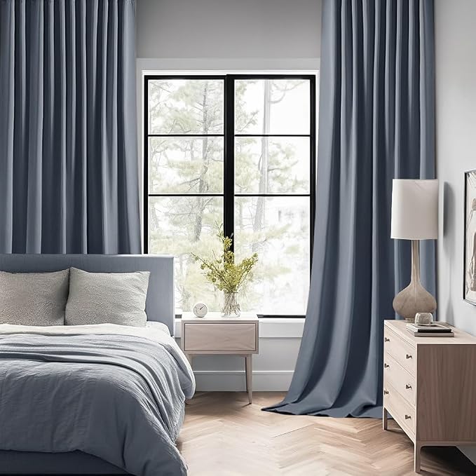 MIULEE Stone Blue Back Tab Blackout Curtain 96 Inch Long 2 Panels Set