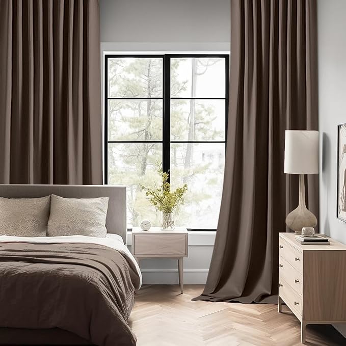 MIULEE Chocolate Brown Back Tab Blackout Curtains 72 Inches Long 2 Panels Set