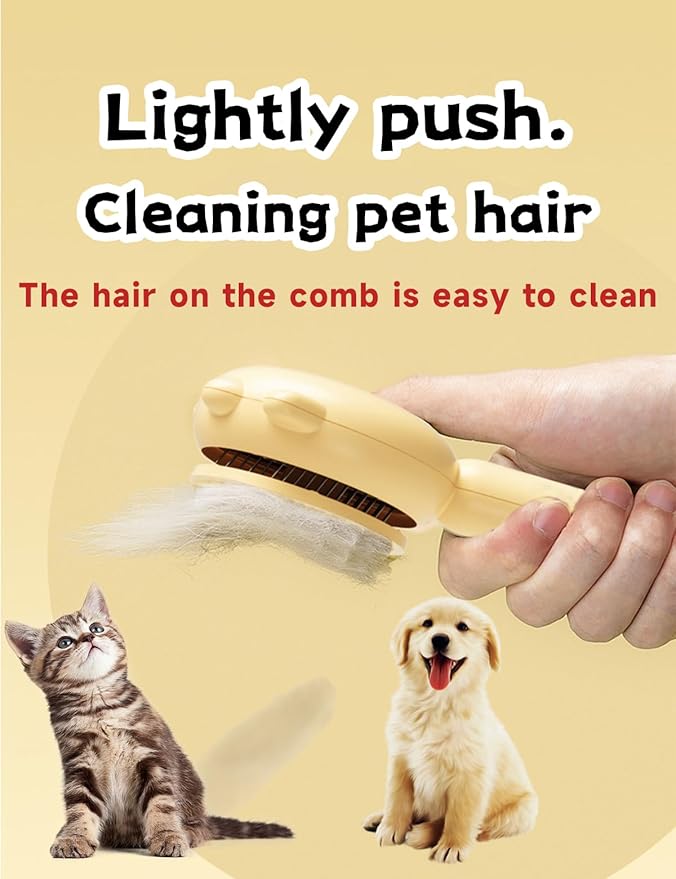 Cat & Dog Grooming Brush (Purple) - Stainless Steel Tooth Comb, Rubber Massage Needles, Self-Cleaning, Suitable for Kittens to Long-Haired Cats & Dogs